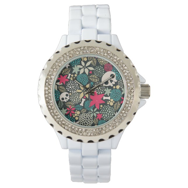 Schädel in Blume Armbanduhr (Vorderseite)
