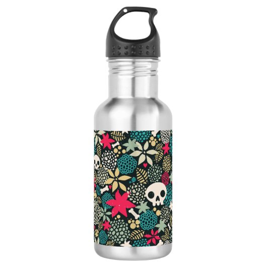 Schädel in Blume Edelstahlflasche (Vorderseite)