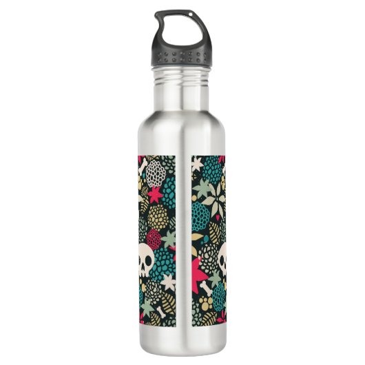 Schädel in Blume Edelstahlflasche (Rückseite)