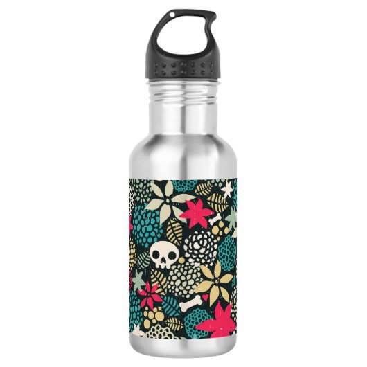 Schädel in Blume Edelstahlflasche (Vorderseite)