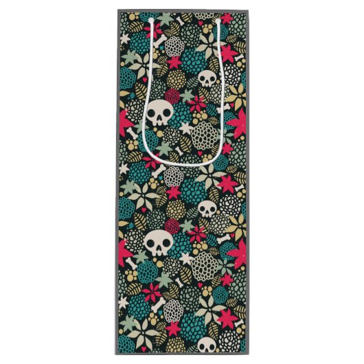 Schädel in Blume Geschenktüte Für Weinflaschen (Vorderseite)