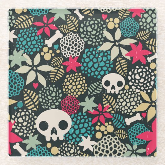 Schädel in Blume Glasuntersetzer (Vorderseite)