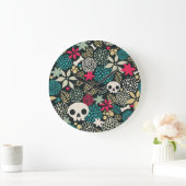 Schädel in Blume Große Wanduhr (Zuhause)
