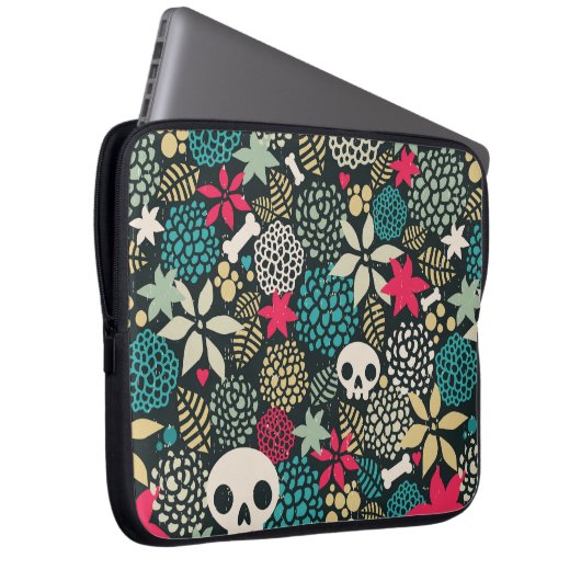 Schädel in Blume Laptopschutzhülle (Vorne Rechts)