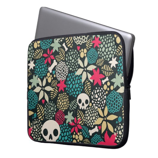 Schädel in Blume Laptopschutzhülle (Vorderseite Links)