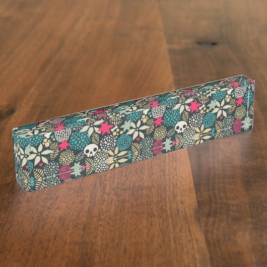 Schädel in Blume Namensplakette (Seite)