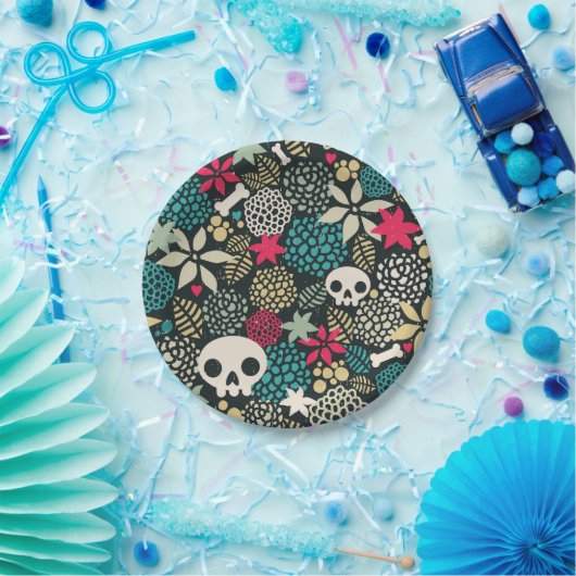 Schädel in Blume Pappteller (Party)