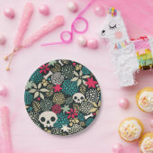 Schädel in Blume Pappteller (Party)