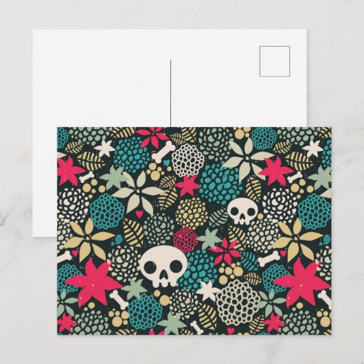 Schädel in Blume Postkarte (Vorne/Hinten)