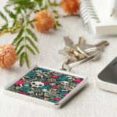 Schädel in Blume Schlüsselanhänger (Seite)