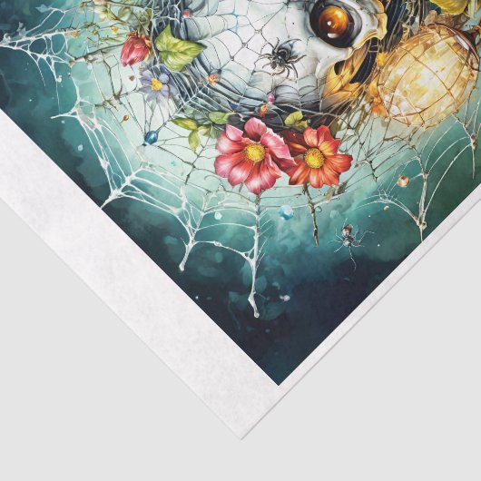 Schädel in Blume und Spinnennetzen Seidenpapier (Ausschnitt)