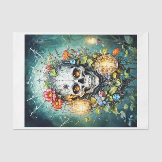 Schädel in Blume und Spinnennetzen Seidenpapier (Vorderseite)