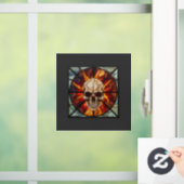 Schädel in Brand, Buntglas, Flammen Fensteraufkleber (Zuhause)