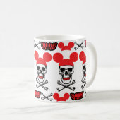 Schädel in Cartoon-Maus-Ear-Hut mit X-Bone Kaffeetasse (VorderseiteRechts)