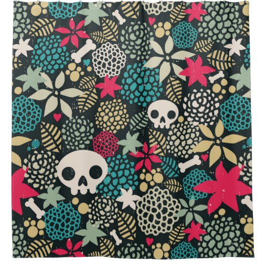 Schädel in den Blumen Duschvorhang (Vorderseite)