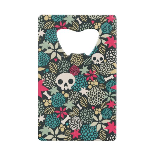 Schädel in den Blumen Geldbeutel Flaschenöffner (Vorderseite)