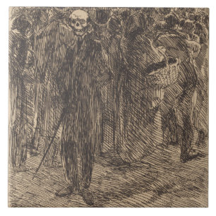 Schädel in der Menge (von Albert Besnard) Fliese