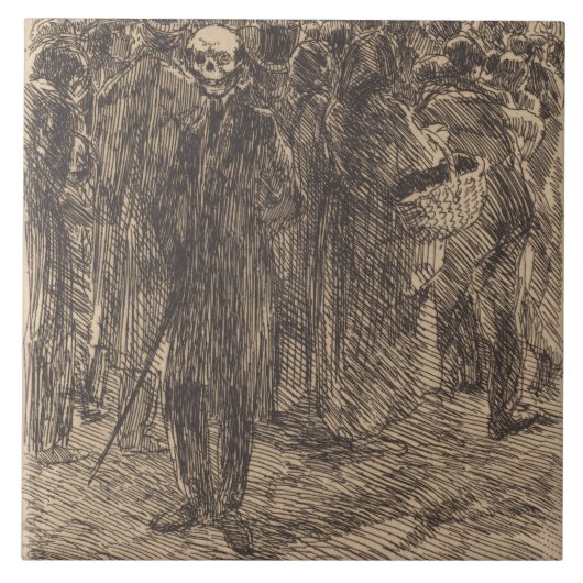 Schädel in der Menge (von Albert Besnard) Fliese (Vorderseite)