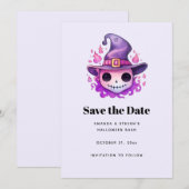 Schädel in einem Hexenhut Whimsical Save The Date (Vorne/Hinten)