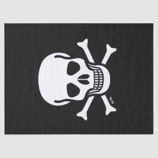 Schädel in Knochen, schwarzes Papiertaschpapier Seidenpapier (Vorderseite)