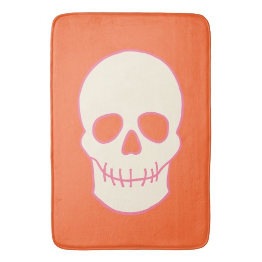 Schädel in Rosa, Orange und Creme Badematte (Vorderseite Vertikal)