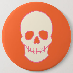 Schädel in Rosa, Orange und Creme Button