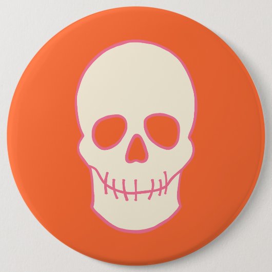 Schädel in Rosa, Orange und Creme Button (Vorderseite)