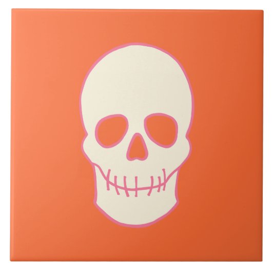 Schädel in Rosa, Orange und Creme Fliese (Vorderseite)