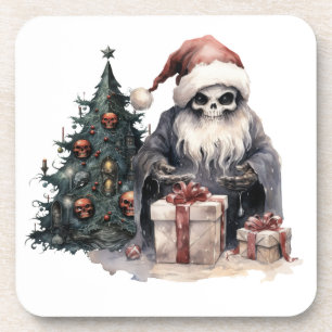 Schädel in Weihnachtsmannmütze mit gotischem Weihn Getränkeuntersetzer
