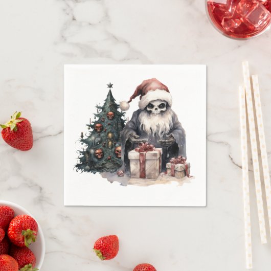 Schädel in Weihnachtsmannmütze mit gotischem Weihn Serviette (Beispiel)