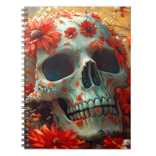 Schädel in Wildblumen HerbstHalloween Notizblock