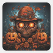 Schädel, Jack-O-Laternen und Blume Quadratischer Aufkleber (Vorderseite)