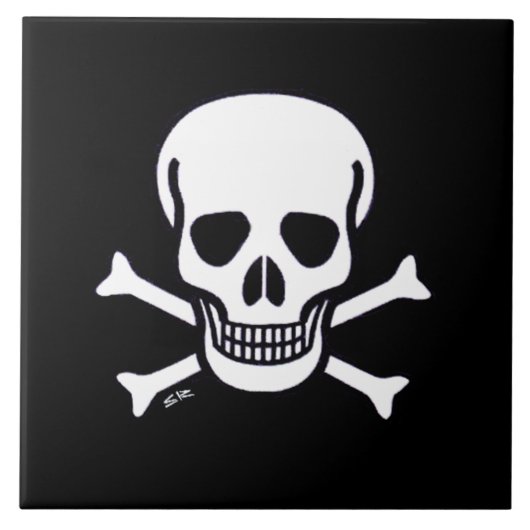 Schädel Knochen Schwarze große Kachel (Vorderseite)