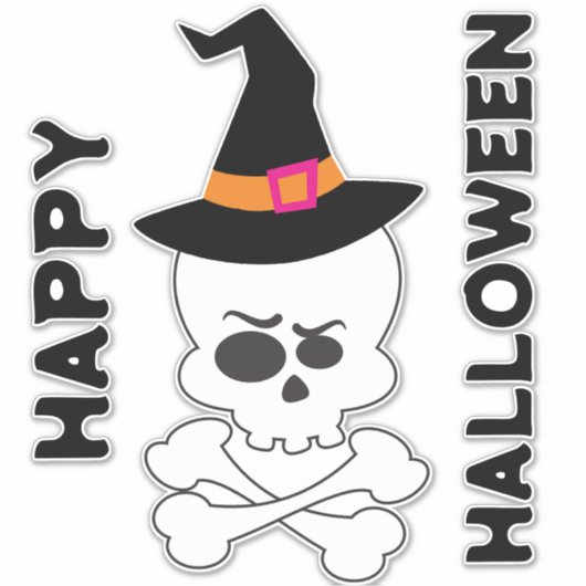 Schädel, Knochen und Hexenhut Aufkleber (Vorderseite)