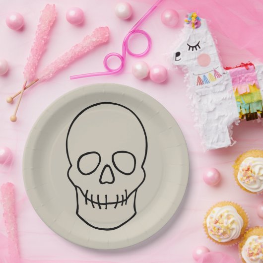 Schädel - Knochen weiß und schwarz Pappteller (Party)
