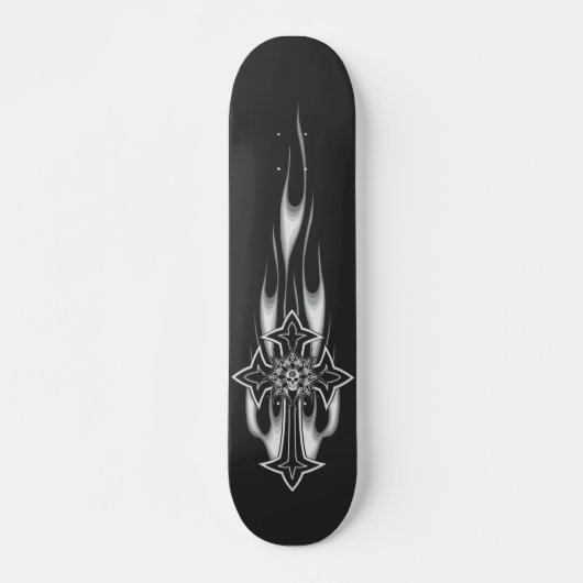 Schädel-Kreuz FlammensGoth Skateboard (Vorne)