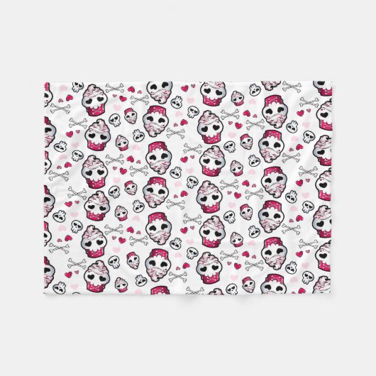 Schädel-Kuchen-Verrücktheit Fleecedecke (Vorderseite (Horizontal))