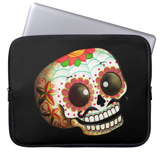 Schädel-Kunst Dia de Los Muertos Sugar Laptopschutzhülle (Vorderseite)