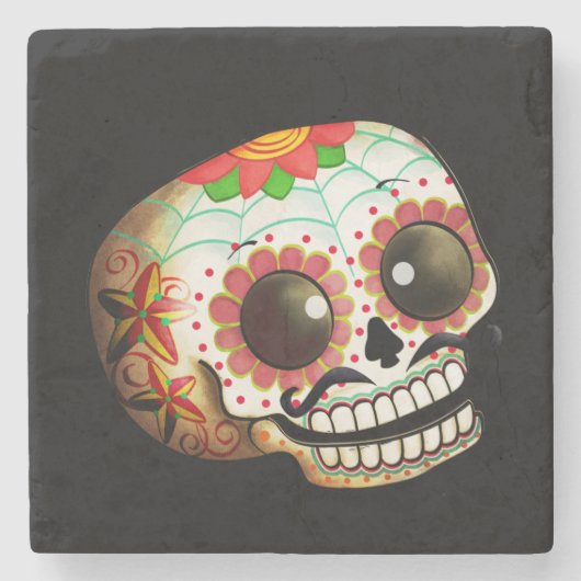Schädel-Kunst Dia de Los Muertos Sugar Steinuntersetzer (Vorderseite)