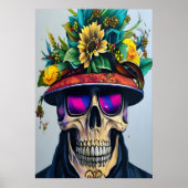Schädel lächeln mit Hut und Blume | Art der AI Poster (Vorne)