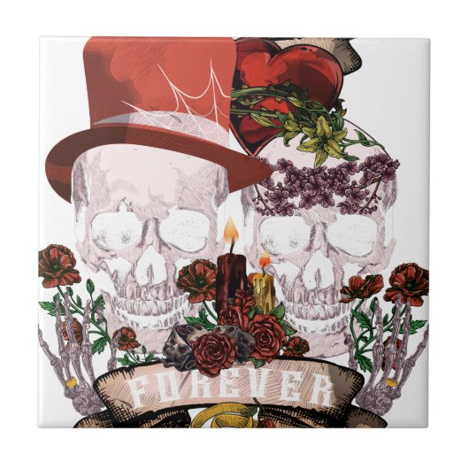 Schädel-Liebe-Heirat-Skelett-Paare Fliese (Vorderseite)