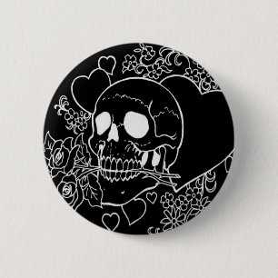 Schädel-Liebe - Schädel, Rosen und Herzen durch  Button