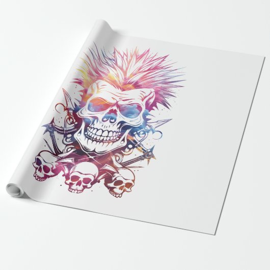 Schädel mit 3 Schädeln Geschenkpapier (Ungerollt)