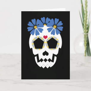 Schädel mit blauen Blumen Karte