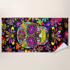 Schädel mit Blume Badetuch