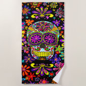 Schädel mit Blume Badetuch (Vorderseite)