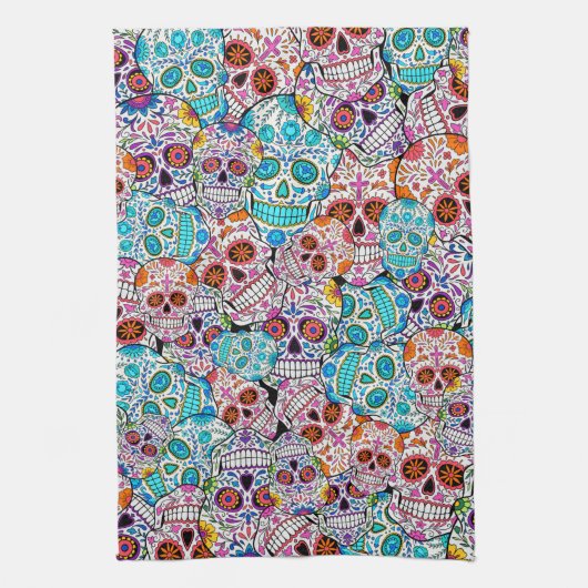 Schädel mit Blume  Geschirrtuch (Vertikal)