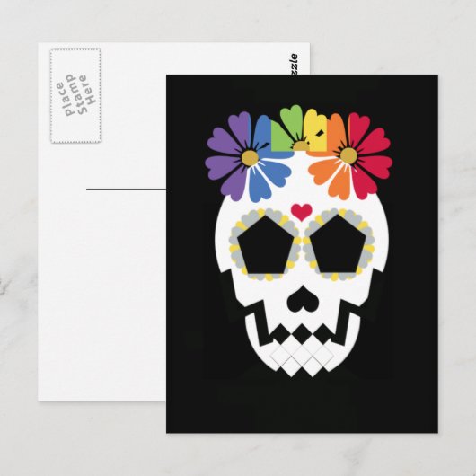 Schädel mit Blume Postkarte (Vorne/Hinten)