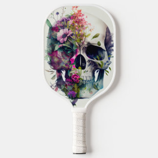 Schädel mit Blume, weißer Hintergrund Pickleball Schläger