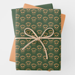 Schädel mit Blume Wreath Geschenkpapier Set